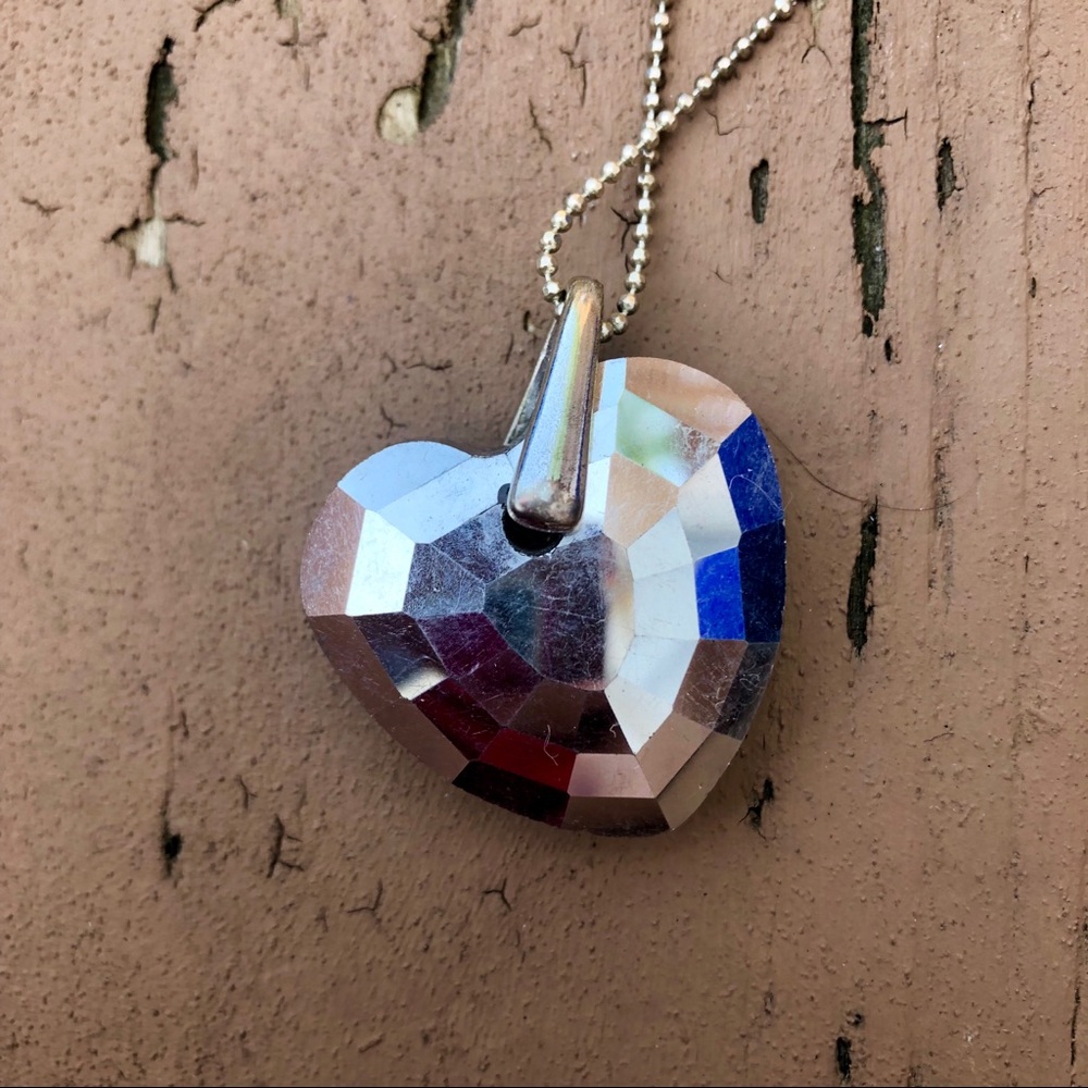 4/$25 - Heart Sparkle Fancy Long Silver Necklace - Picture 5 of 8